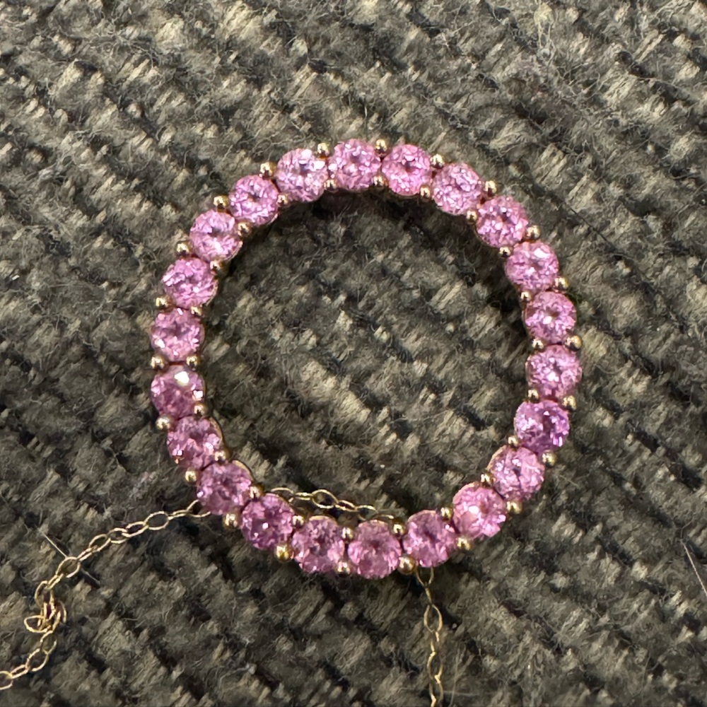 Real Pink Sapphire 10k Gold circle pendant with 18k Gold necklace